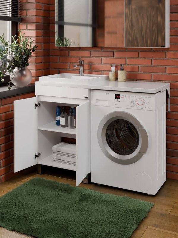 Мебель для ванной комнаты СаНта Марс 120 L напольная, с дверками, для стиральной машины