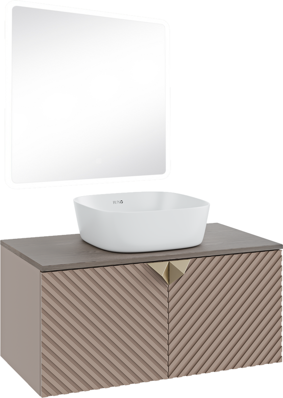 Мебель для ванной комнаты Runo Андорра 85 кашемир серый, дуб какао, раковина Bella 40