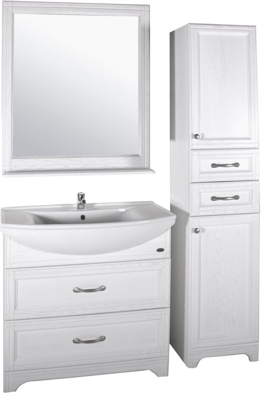 Шкаф пенал для ванной ASB-Woodline Берта 40 белый, патина серебро