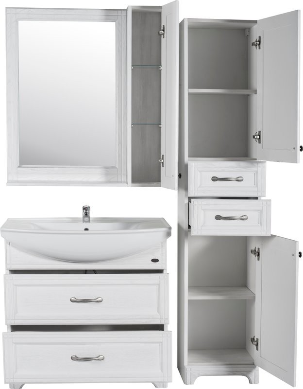 Шкаф пенал для ванной ASB-Woodline Берта 40 белый, патина серебро