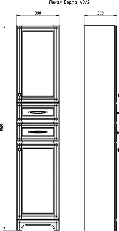 Шкаф пенал для ванной ASB-Woodline Берта 40 белый, патина серебро