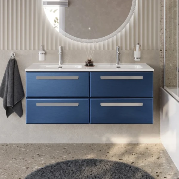 Тумба с раковиной Cezares Eco Cer-N 120 4 ящика, sapfiro, раковина Duet 120, двойная, ручки серые