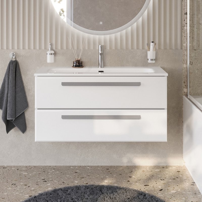 Тумба под раковину без столешницы Cezares Eco Cer-N 100 bianco opaco, ручки серые