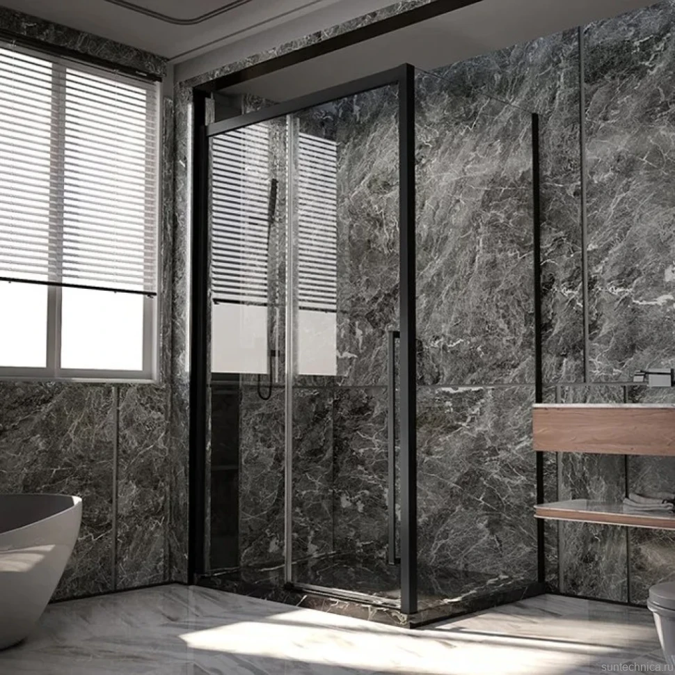 Дверь для душевого уголка Veconi Premium Trento PTD-30B 130 см, профиль черный матовый, стекло прозрачное