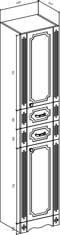 Шкаф пенал для ванной Bellezza Кантри 40 L/R, универсальный, со стеклом