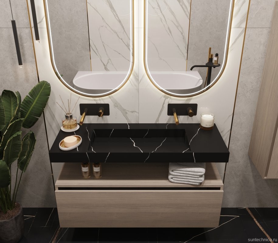 Раковина Armadi Art Flat Nero Marquina 120 с кронштейнами