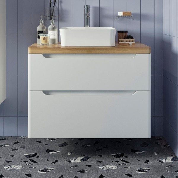 Тумба с раковиной STWORKI Берген 80 белая, со светлой столешницей, раковина BOCCHI Sottile