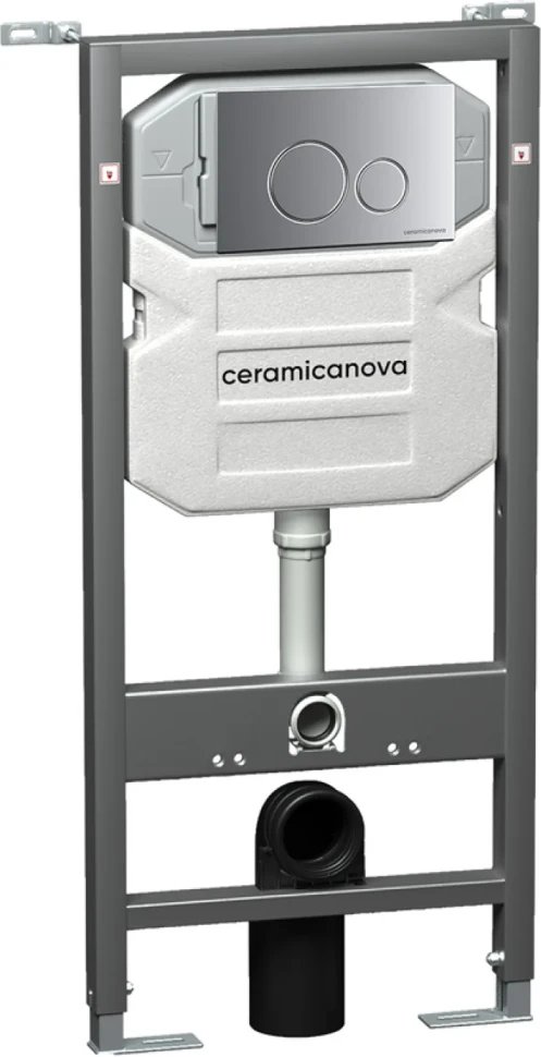 Комплект Унитаз подвесной Ceramicanova Metropol CN4002 безободковый, с микролифтом + Инсталляция Envision CN1001M + Кнопка Round, матовый хром