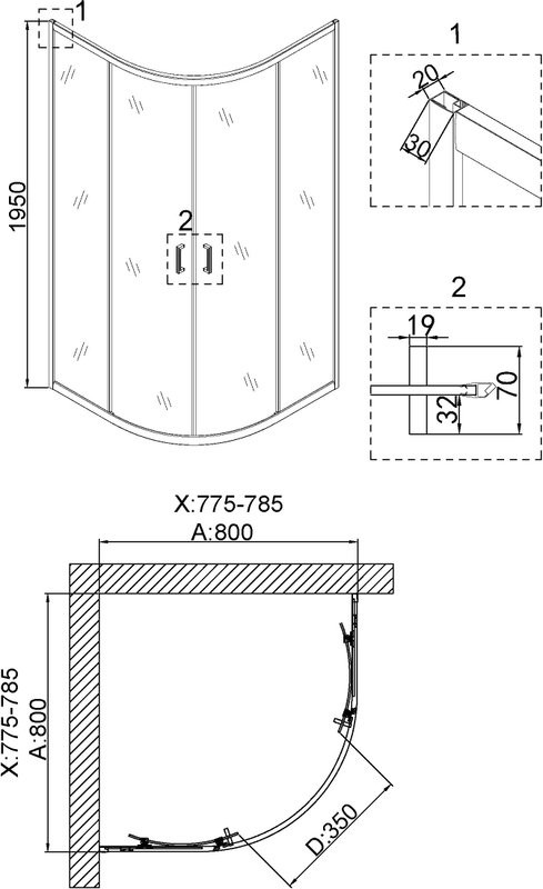 Душевой уголок Niagara Nova NG-6886-08 BLACK 80x80, профиль черный, стекло прозрачное