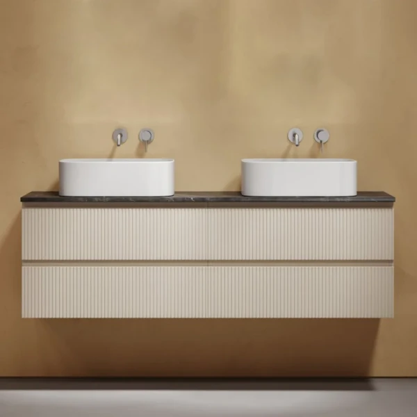 Тумба с раковиной Sancos Snob T 160 beige soft, столешница черный мрамор TT160A1, раковина CN6052