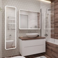 Мебель для ванной комнаты STWORKI Берген 100 белая с темной столешницей, раковина Moduo 55 Leaf