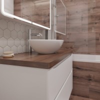 Мебель для ванной комнаты STWORKI Берген 100 белая с темной столешницей, раковина Moduo 55 Leaf