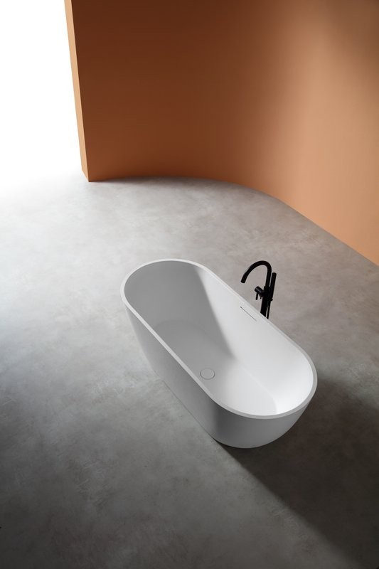 Ванна из искусственного камня AltroBagno Bruna 090201 170x75 см, отдельностоящая, матовая белая, овальная, на ножках, с донным клапаном, с подголовником