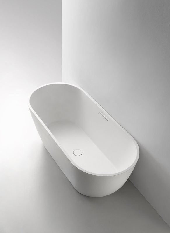 Ванна из искусственного камня AltroBagno Bruna 090201 170x75 см, отдельностоящая, матовая белая, овальная, на ножках, с донным клапаном, с подголовником