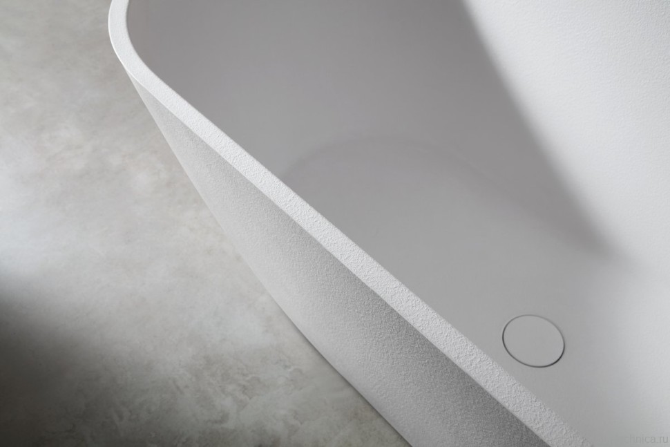 Ванна из искусственного камня AltroBagno Bruna 090201 170x75 см, отдельностоящая, матовая белая, овальная, на ножках, с донным клапаном, с подголовником