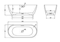 Ванна из искусственного камня AltroBagno Bruna 090201 170x75 см, отдельностоящая, матовая белая, овальная, на ножках, с донным клапаном, с подголовником