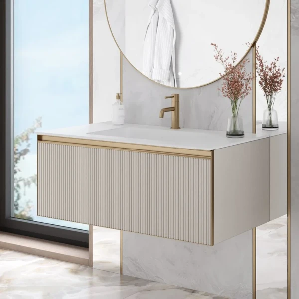 Тумба с раковиной Armadi Art Quatro 1 100 cashmere fuga, профиль matt gold, с раковиной white