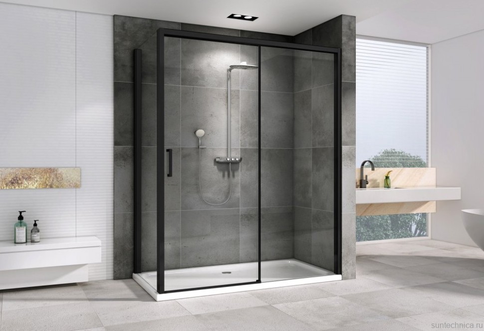 Душевой уголок Abber Komfort AG93170B-S102B 170x100, профиль черный, стекло прозрачное