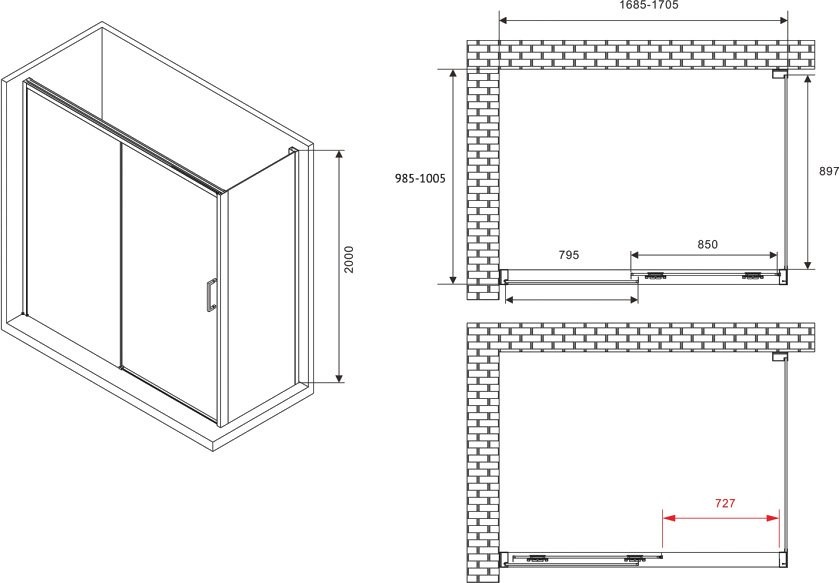 Душевой уголок Abber Komfort AG93170B-S102B 170x100, профиль черный, стекло прозрачное