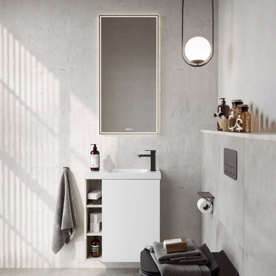 Мебель для ванной комнаты Aqwella Alba 60 R, подвесная, светлый камень, матовая белая