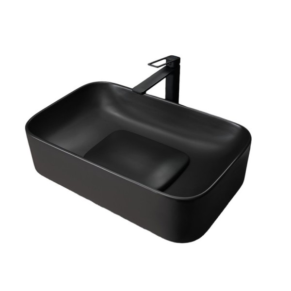 Накладная раковина GID Geometrico Bm9598 61 матовая черная, прямоугольная, фаянс