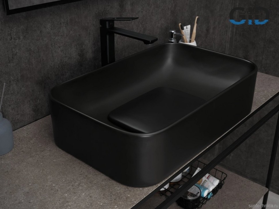 Накладная раковина GID Geometrico Bm9598 61 матовая черная, прямоугольная, фаянс