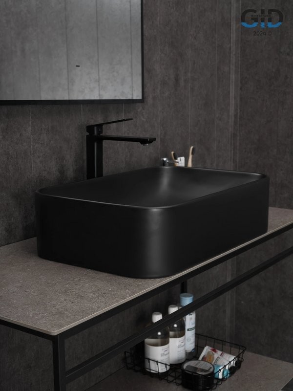 Накладная раковина GID Geometrico Bm9598 61 матовая черная, прямоугольная, фаянс