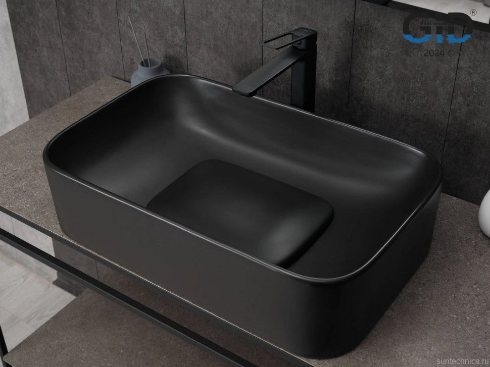 Накладная раковина GID Geometrico Bm9598 61 матовая черная, прямоугольная, фаянс