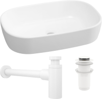 Комплект Накладная раковина Lavinia Boho Bathroom Sink 33311002 + Донный клапан Wellsee Drainage System 182138000 матовый белый + Сифон 182108000 белый