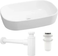 Комплект Накладная раковина Lavinia Boho Bathroom Sink 33311002 + Донный клапан Wellsee Drainage System 182138000 матовый белый + Сифон 182108000 белый