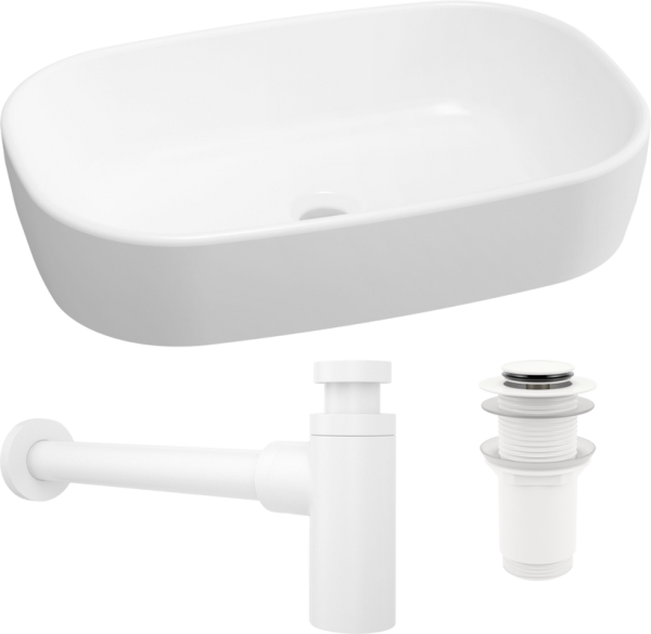 Комплект Накладная раковина Lavinia Boho Bathroom Sink 33311002 + Донный клапан Wellsee Drainage System 182138000 матовый белый + Сифон 182108000 белый
