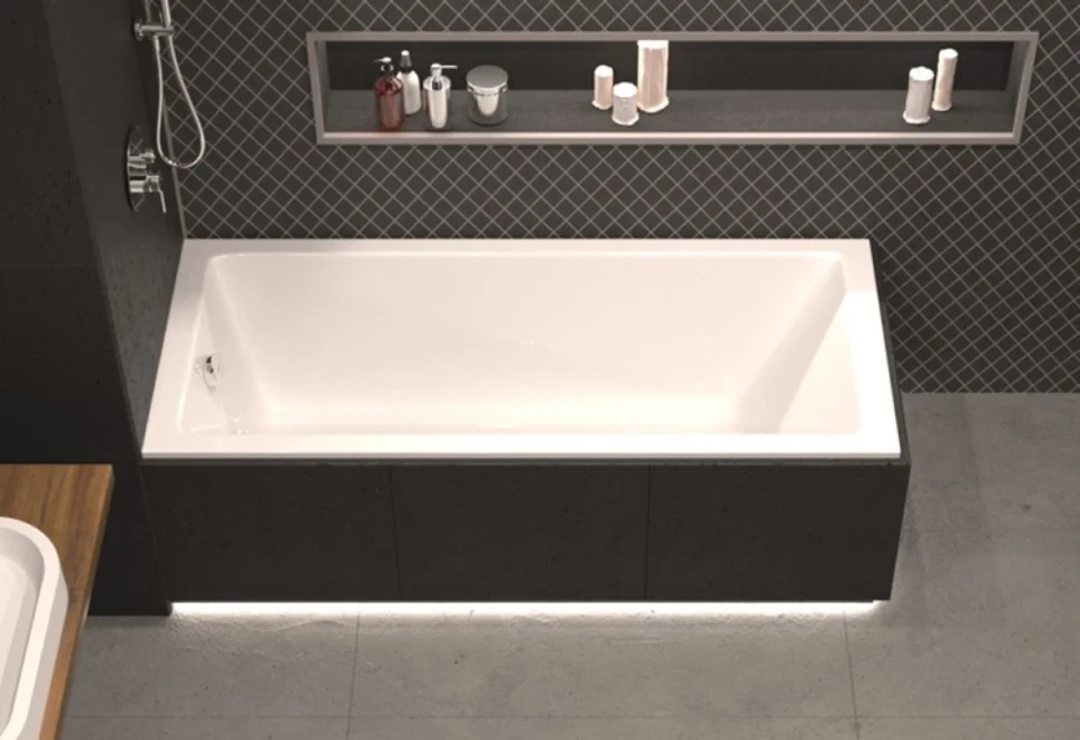 Акриловая ванна WHITECROSS Wave Slim 160x70 см, встраиваемая, белый глянец, на ножках