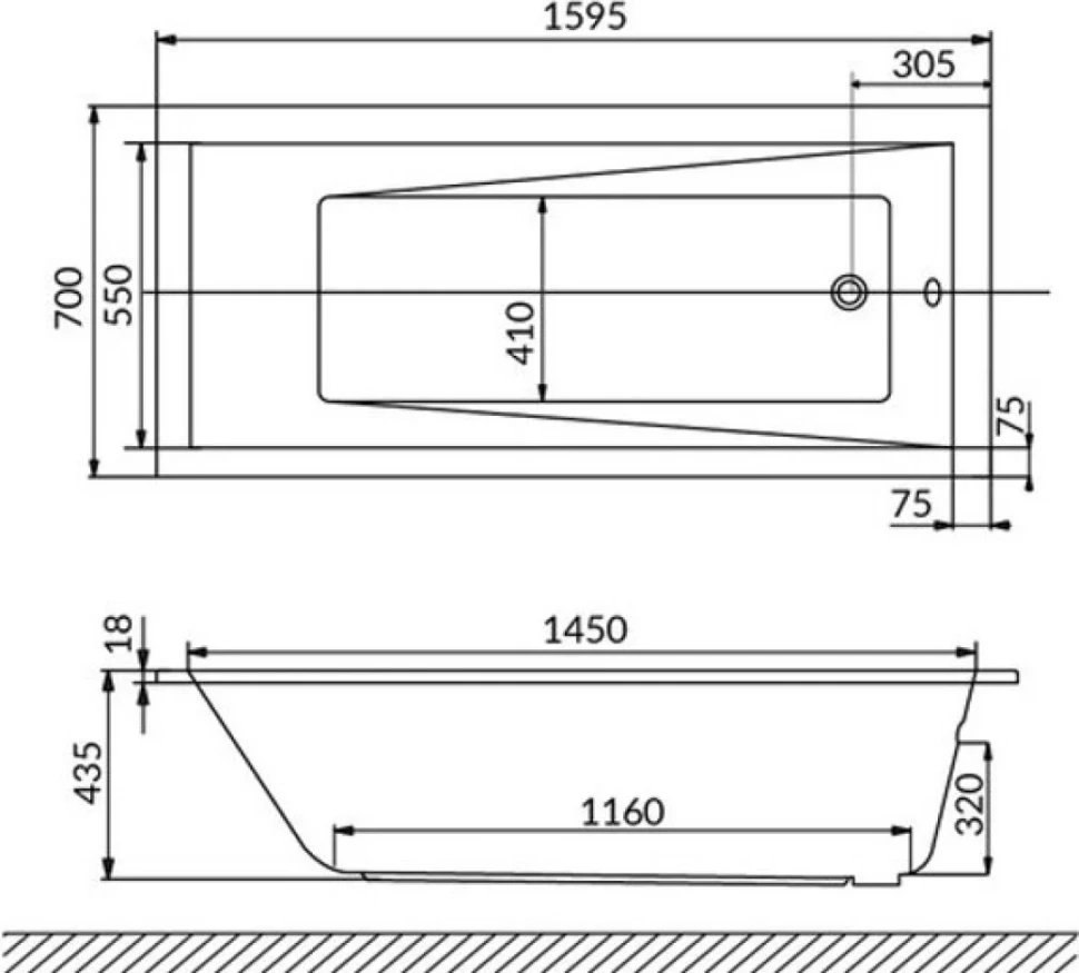 Акриловая ванна WHITECROSS Wave Slim 160x70 см, встраиваемая, белый глянец, на ножках
