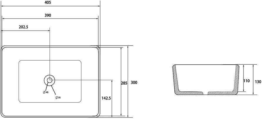 Накладная раковина Abber Rechteck AC2213MMG 41 матовое золото, прямоугольная, фаянс