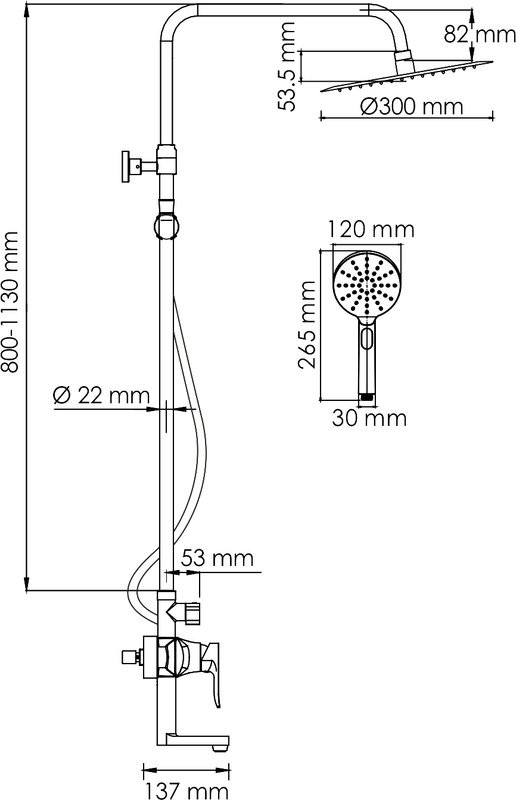 Душевая стойка Wasserkraft Aller A166.116.127.087.CH хром