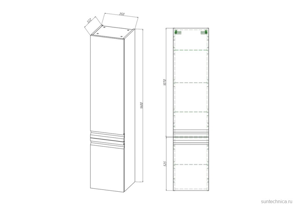 Шкаф-пенал для ванной AQUATEK Вега AQ70035L-GS шалфей зеленый, петли слева