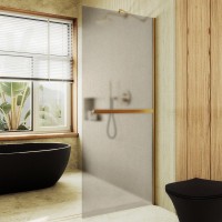 Душевая перегородка Maybahglass MGD-728-3ш 79 см, профиль золото, стекло бронза матовое