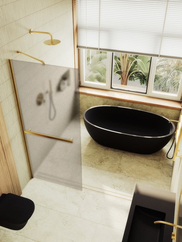 Душевая перегородка Maybahglass MGD-728-3ш 79 см, профиль золото, стекло бронза матовое