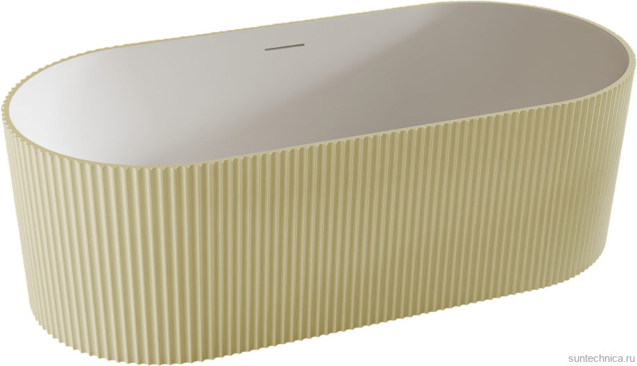 Ванна из искусственного камня Abber Stein AS9601MS 170x75 см, отдельностоящая, матовая песочная, овальная, на ножках, с донным клапаном, фурнитура белая