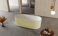 Ванна из искусственного камня Abber Stein AS9601MS 170x75 см, отдельностоящая, матовая песочная, овальная, на ножках, с донным клапаном, фурнитура белая