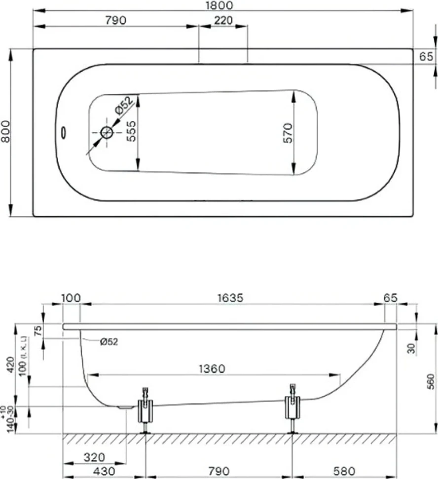 Стальная ванна Bette Form 180x80 см, встраиваемая, на ножках, с шумоизоляцией