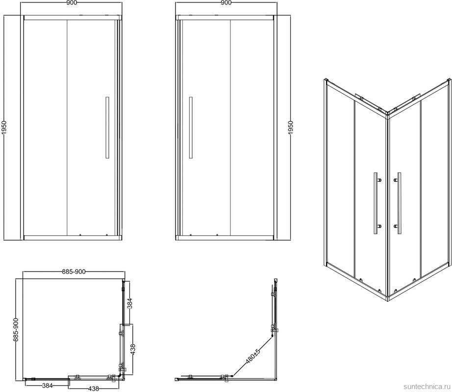Душевой уголок Esbano Flex ESF-90KV-C 90х90 см, профиль хром, стекло прозрачное