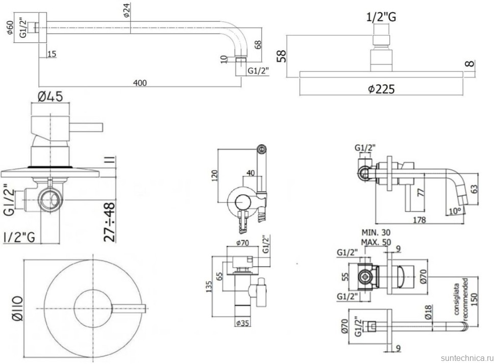 Комплект для ванной Paffoni Light KITZLIG011CR006 С ВНУТРЕННЕЙ ЧАСТЬЮ, хром