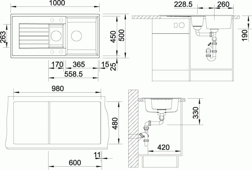 Мойка кухонная Blanco Zia 6S 514748 антрацит