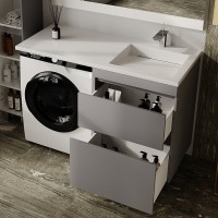 Тумба с раковиной Style Line Даллас Леон 120 R Люкс Plus подвесная, серая матовая, для стиральной машины