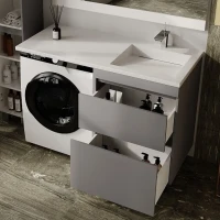 Тумба с раковиной Style Line Даллас Леон 120 R Люкс Plus подвесная, серая матовая, для стиральной машины