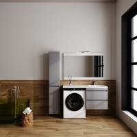 Тумба с раковиной Style Line Даллас Леон 120 R Люкс Plus подвесная, серая матовая, для стиральной машины