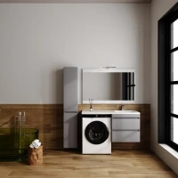 Тумба с раковиной Style Line Даллас Леон 120 R Люкс Plus подвесная, серая матовая, для стиральной машины