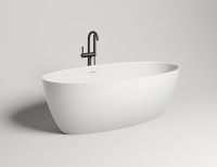 Ванна из искусственного камня Salini Alda 160x80 см, отдельностоящая, матовая белая, овальная, со сливом-переливом, с донным клапаном