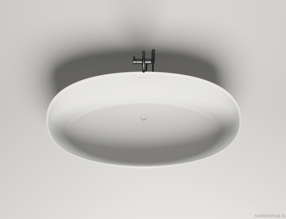 Ванна из искусственного камня Salini Alda 160x80 см, отдельностоящая, матовая белая, овальная, со сливом-переливом, с донным клапаном